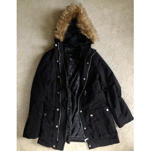 Forever 21 Black Winter Coat W/Furry Hood Size S